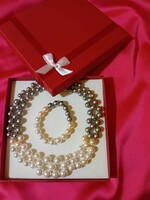 Multi-row cultured pearl necklace and matching bracelet