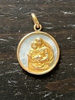 Gold Virgin Mary with Jesus shell inlay pendant