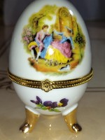 Gyönyörű virág, barokk mintás porcelán ékszertartó Szelence tojás alakú