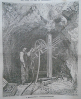 D203427 p264 mining - the diamond drill - woodcut from an 1866 newspaper
