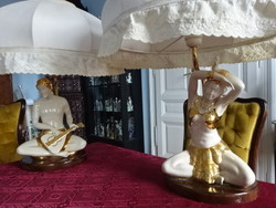 Antique porcelain bedside lamp, two pieces, with female and male figures. He has!