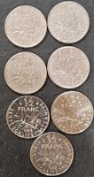 France ½ franc, lot (7 pieces)