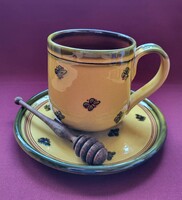Kézműves reggeliző kerámia csésze bögre kistányér tányér mézcsurgató csupor