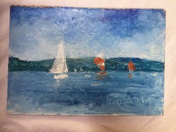 Butcher Magdolna painting: sailboats
