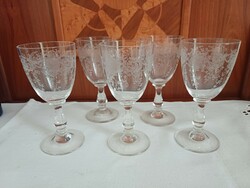 5 thin-walled antique glass cups richly carved with Art Nouveau patterns
