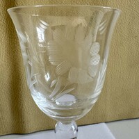 5 db régi metszett üveg pohár az 50-es évekből, régi pohár készlet, vintage likőrös pohár metszett