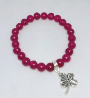 Rózsa jáde ásvány karkötő Négylevelű Lóhere medállal 36