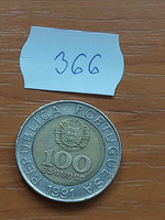 PORTUGÁLIA 100 ESCUDOS 1991 incm, PEDRO NUNES, BIMETÁL  366