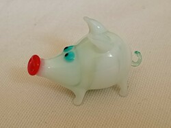 Üveg miniatűr MURANO malac disznó coci szerencse kurtafarkú kézi készítésű