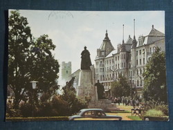 Képeslap, Debrecen, Aranybika Hotel ,szálloda,étterem,söröző,Kossuth Lajos szobor,emlékmű ,1966-