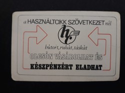 Kártyanaptár 1970 - Használtcikk Szövetkezet, Bútort, Ruhát Olcsón Vásárolhat feliratos naptár