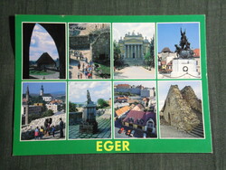 Képeslap, Eger,mozaik, Dobó I. szobor,Bazilika,vár múzeum,látkép,részletek, 1996-
