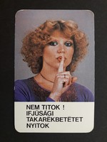 Kártyanaptár 1982 - Nem Titok, Ifjúsági Takarékbetétet Nyitok feliratos retró, régi zsebnaptár