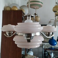 Art deco - Streamline - 3 karos, 4 égős csillár felújítva - rózsaszín búra és ernyők - Lampart