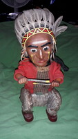 Vintage fém lemez lemezáru és plasztik figura ülő doboló Indián Joe játék 30 cm a képek szerint