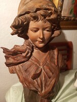 Gyönyörű nagyméretű  jelzett Terrakotta büszt szobor