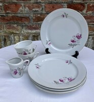 Alföldi Magnóliás - virágos - virágmintás porcelán lapostányér - csésze - pohár - kiöntő - tejszínes