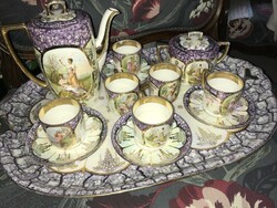 M.Z.Austria porcelán antik jelenetes  kávés készlet , nagy tálcás