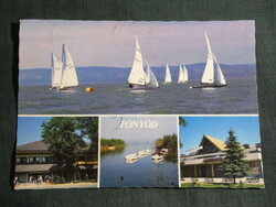 Képeslap,Fonyód,Alsóbélatelep,mozaik,Balaton part,látkép,Delta étterem,vasútállomás,1989-