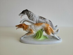 Vintage Art Deco WKC Marked German Porcelain Running Hunting Borzoi Greyhounds Pair of Dogs