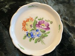 KICSI KEREK VIRÁG MINTÁS FESTETT, JELZETT ÓHERENDI PORCELÁN ÉKSZERTARTÓ DÍSZTÁRGY