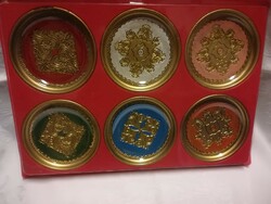 Olasz, festett fa poháralátét, dobozában