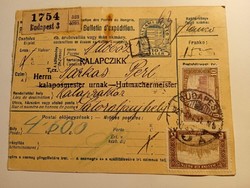 V0456 - Budapest - csomagszállító   1921  - Sátoraljaújhely  - Farkas Perl kalaposmester