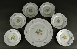 1R990 Hibátlan rózsacsokros Herendi porcelán süteményes készlet