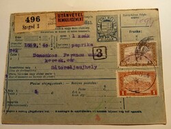 V0463 SZEGED - csomagszállító 1921 utánvét  - Sátoraljaújhely -  Domokos Ferenc fűszer kerekedés