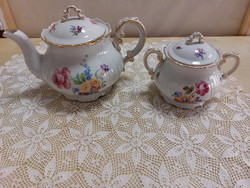 Zsolnay teás kanna arany barokkos széllel, antik porcelán ritka, gyönyörű virágmintás