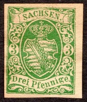 1861 Német Szászország, 3p, Scott 2 Mi 2, HAMIS! Tökéletes választás, drága eredeti helyett!