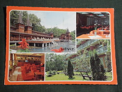 Képeslap,Hévíz,mozaik,Strandfürdő,Gyógyfürdő,Tó,Fürdő pavilon,épület látkép,Vasútas üdülő,1986-
