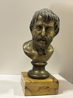 Antik bronz férfi fej büszt talapzattal