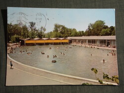 Képeslap,Harkány,Gyógyfürdő,Fedett fürdő,napozó, medence,épület látkép, részlet,1969-