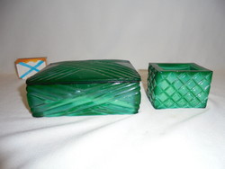 Green Malachite Glass Jewelry Box and Cigarette Holder Set