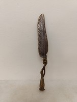 Antik pecsétnyomó írószer íróasztal dísz patinás bronz toll formájú madár lábú pecsét nyél 331 9096