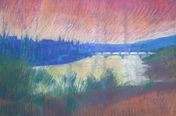 Budapest - gyönyörű pasztellkép a Duna hídjaival - városkép panoráma - azonosítatlan jelzés