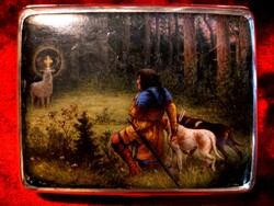 Wilhelm Räuber:St Hubertus megtérése/ Die Bekehrung des Heiligen Hubertus, vadász jelenet