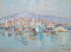Port of, 1966 - signed pastel - navigation, waterside - unidentified signature, 1960s