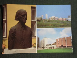 Képeslap, Komló,mozaik,iskola, Kodály szobor látkép,részlet, 1986-