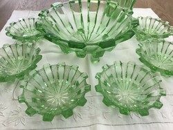 Antik art deco uránüveg Stölzle kompótos készlet