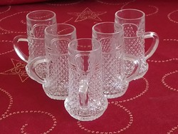 5 darabos régi retro vintage füles likőrös üveg kupica pohár készlet osztrák Oberglass