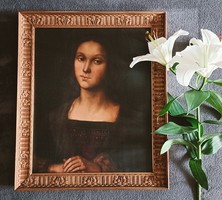 Minimálár nincs! Pietro Perugino után, XIX. századi olajfestmény! Mária Magdolna, BÁV aukciós!