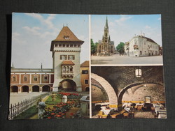 Képeslap,Kőszeg,mozaik,Hősök kapuja, templom,Jurisics tér,pince borozó,részlet, 1973-