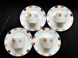 Flirt Mambo 4 személyes barna pöttyös reggeliző készlet cappuccinós csésze és kistányér