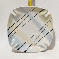 Hollóházi halványkék, halványsárga sávos, fekete csíkos porcelán hamutál (3109)