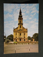 Képeslap, Kecskemét, Rk.  Nagytemplom ,Ikarus busz megálló látkép,részlet, 1979-