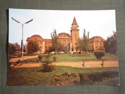 Képeslap,Mezőtúr, Városháza,tanácsháza,emlékmű,park,Ikarus busz látkép,részlet, 1979-