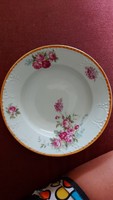 Német rózsás fali tányér porcelán gyöngyös arany narancs lüszter mázas