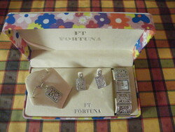 Vintage Fortuna Silver Tone Watch Set: Women's Watch, Necklace, Pair of Earrings